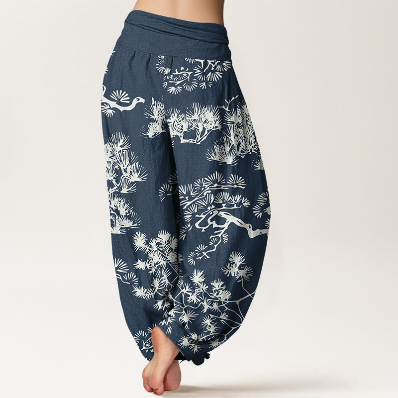 Pure Cotton Pleated Waist Botanical Print Meditation Harem Pants