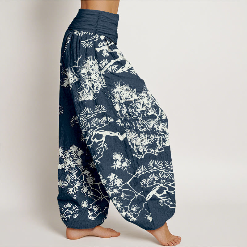 Pure Cotton Pleated Waist Botanical Print Meditation Harem Pants