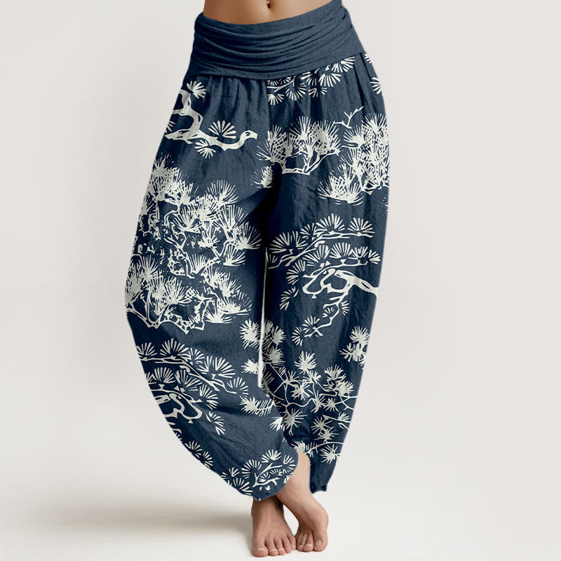 Pure Cotton Pleated Waist Botanical Print Meditation Harem Pants
