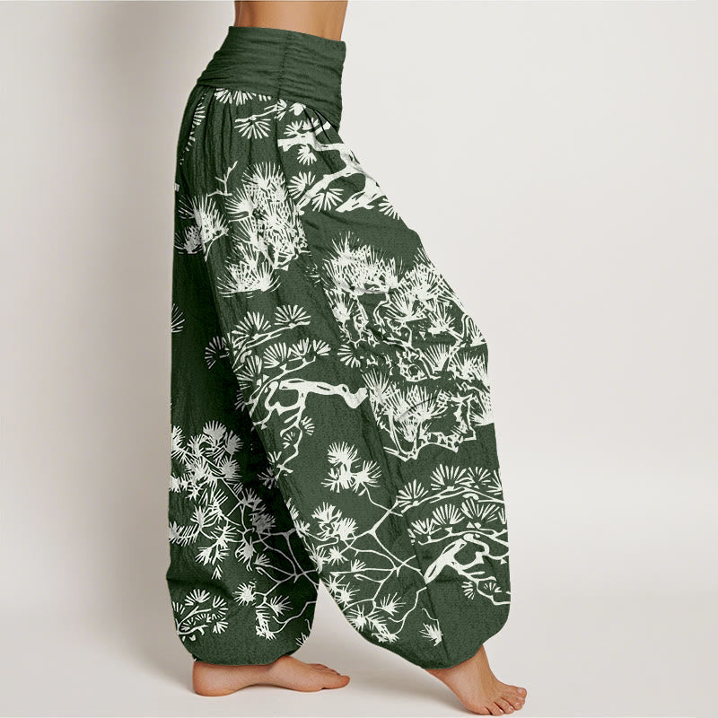 Pure Cotton Pleated Waist Botanical Print Meditation Harem Pants