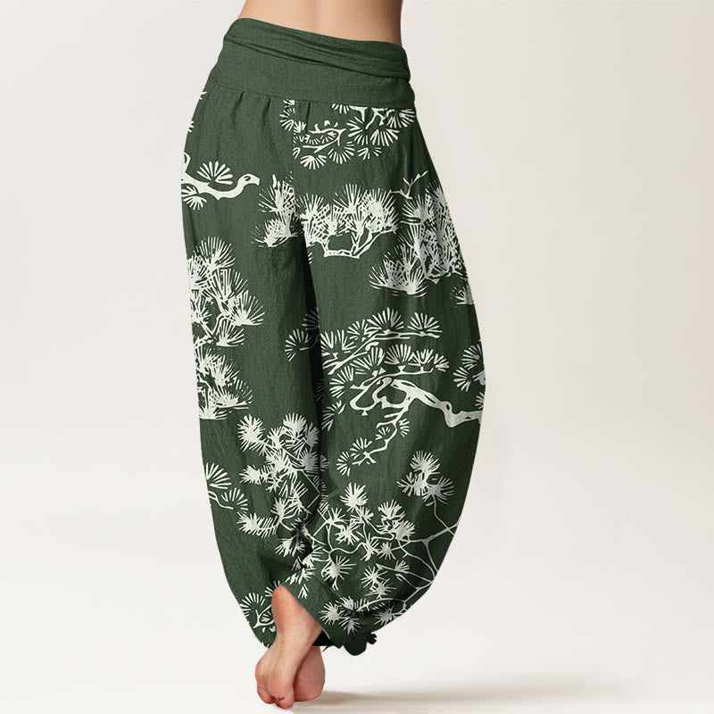 Pure Cotton Pleated Waist Botanical Print Meditation Harem Pants