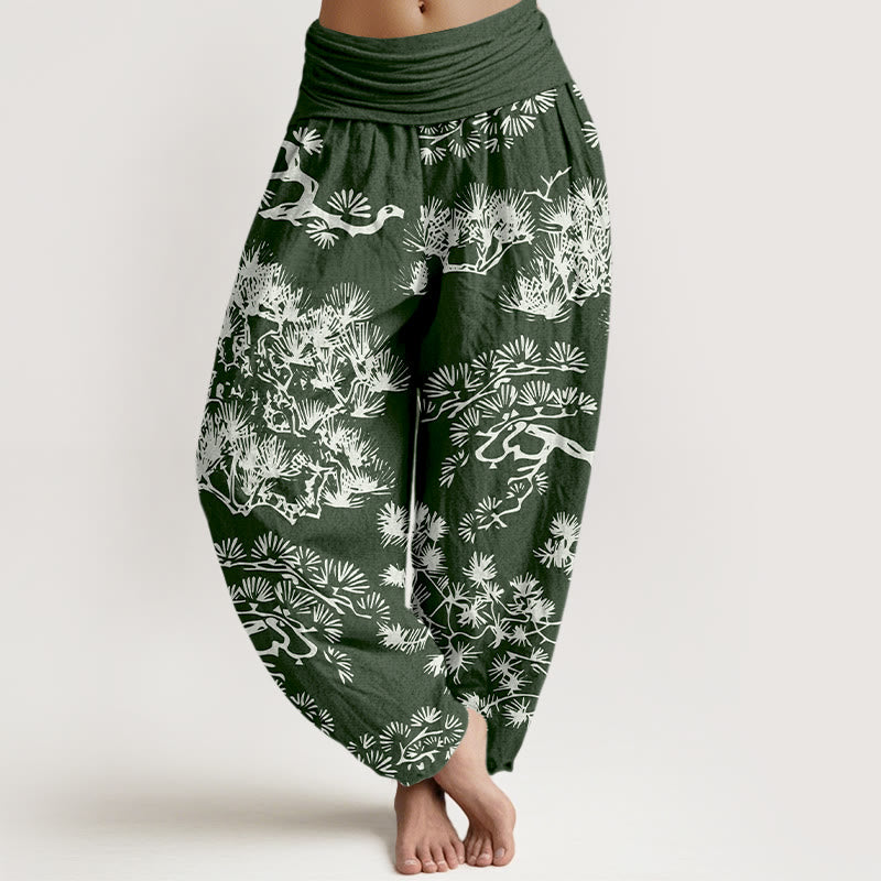 Pure Cotton Pleated Waist Botanical Print Meditation Harem Pants
