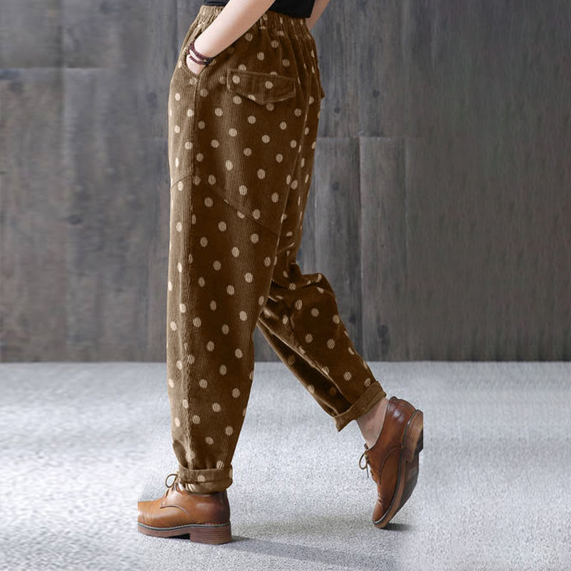 Women's Fall Commute Printing Dot Pattern Corduroy Harem Pants With Pockets