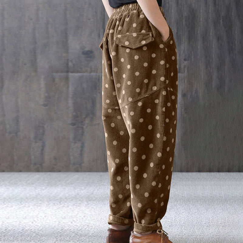 Women's Fall Commute Printing Dot Pattern Corduroy Harem Pants With Pockets