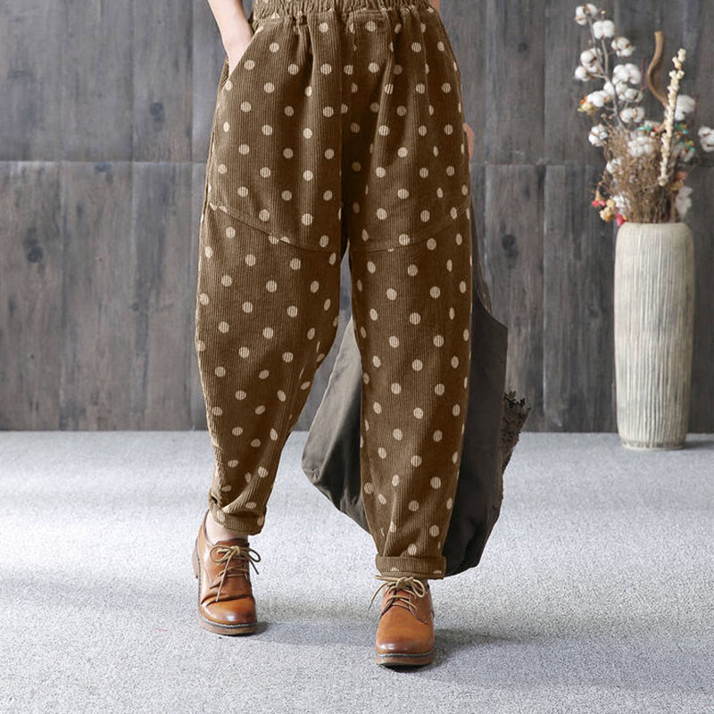 Women's Fall Commute Printing Dot Pattern Corduroy Harem Pants With Pockets