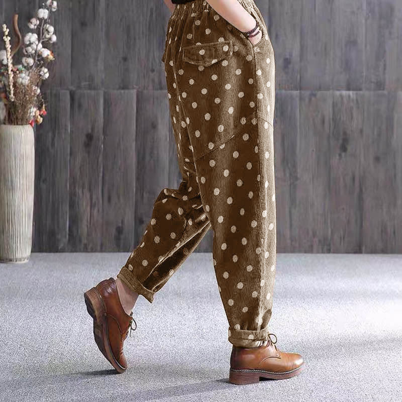 Women's Fall Commute Printing Dot Pattern Corduroy Harem Pants With Pockets