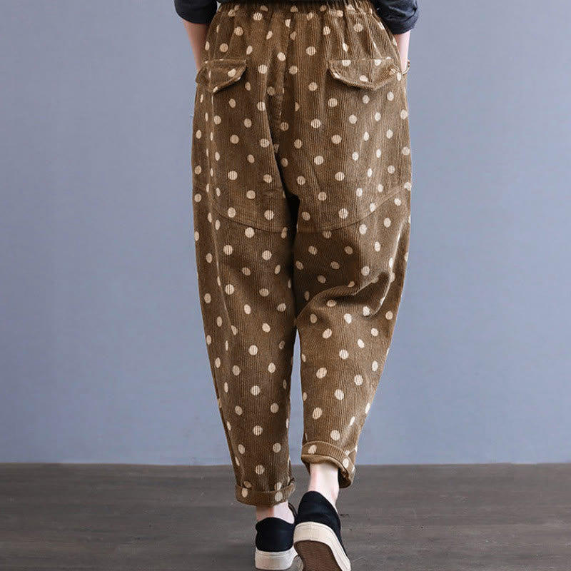 Women's Fall Commute Printing Dot Pattern Corduroy Harem Pants With Pockets