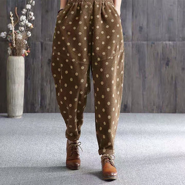 Women's Fall Commute Printing Dot Pattern Corduroy Harem Pants With Pockets