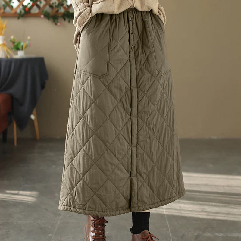 Women's Plain Cotton Padded Thermal 7-8 Length Skirt With Pockets