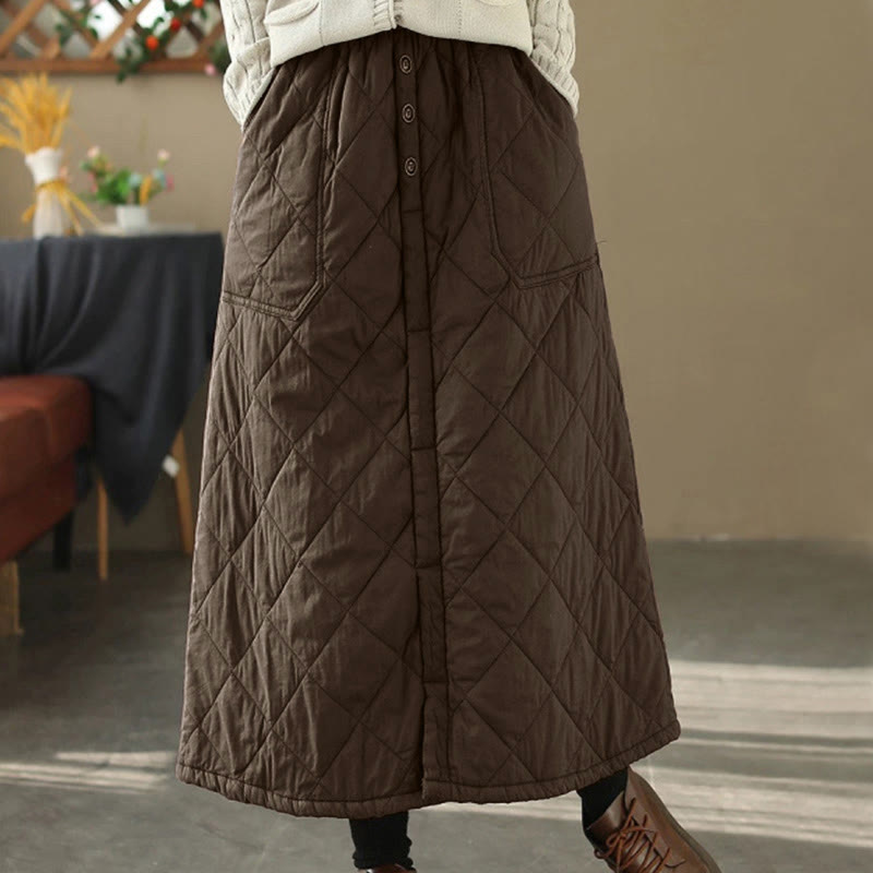Women's Plain Cotton Padded Thermal 7-8 Length Skirt With Pockets