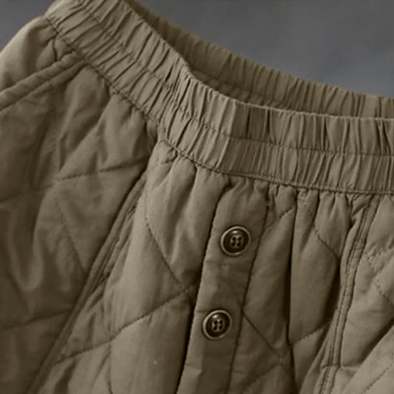 Women's Plain Cotton Padded Thermal 7-8 Length Skirt With Pockets