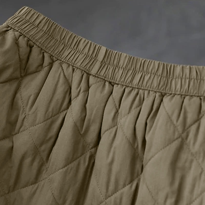 Women's Plain Cotton Padded Thermal 7-8 Length Skirt With Pockets