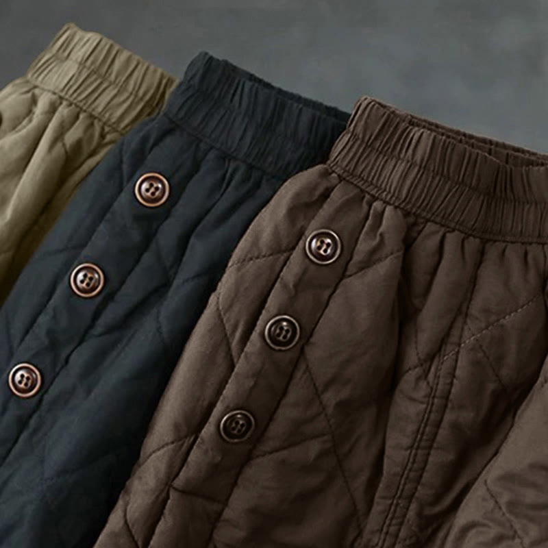 Women's Plain Cotton Padded Thermal 7-8 Length Skirt With Pockets