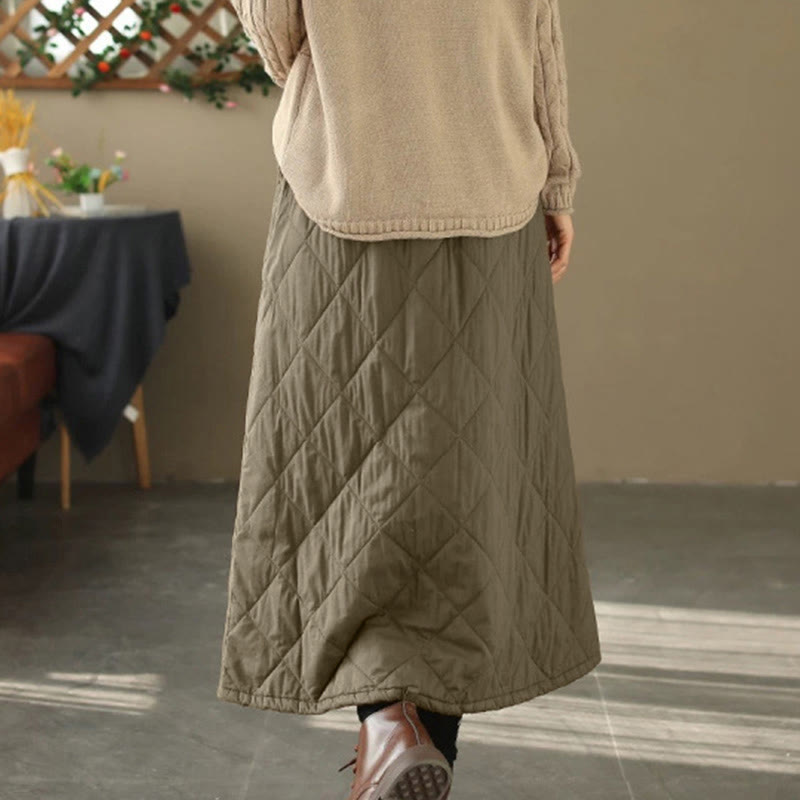 Women's Plain Cotton Padded Thermal 7-8 Length Skirt With Pockets