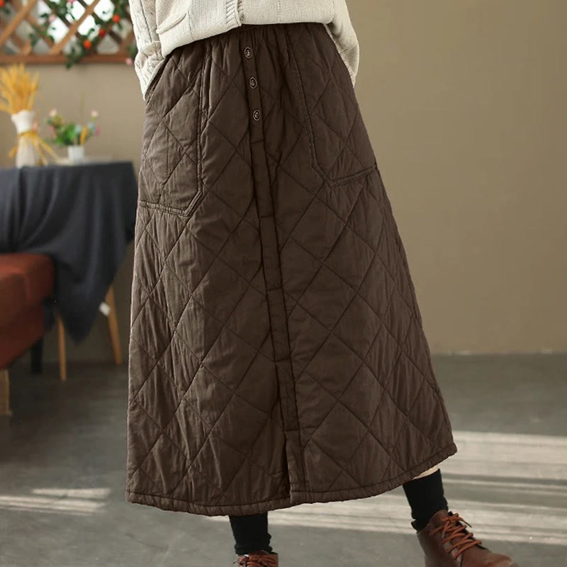 Women's Plain Cotton Padded Thermal 7-8 Length Skirt With Pockets