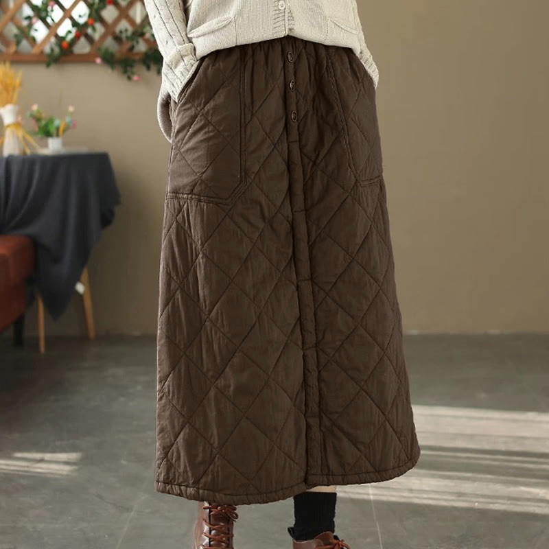 Women's Plain Cotton Padded Thermal 7-8 Length Skirt With Pockets