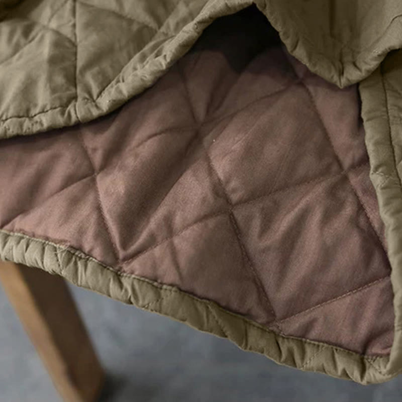 Women's Plain Cotton Padded Thermal 7-8 Length Skirt With Pockets