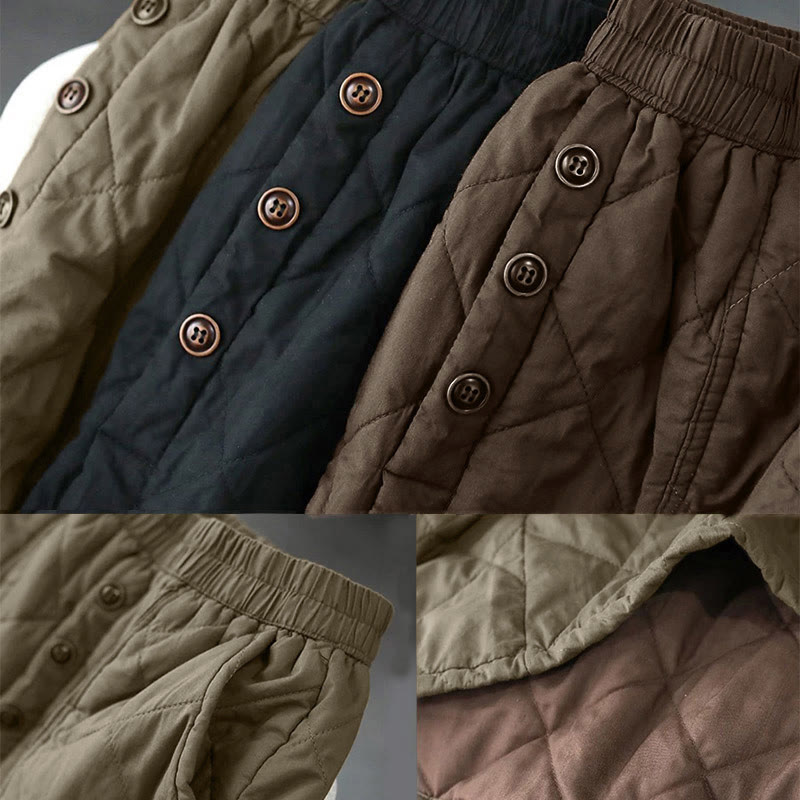 Women's Plain Cotton Padded Thermal 7-8 Length Skirt With Pockets