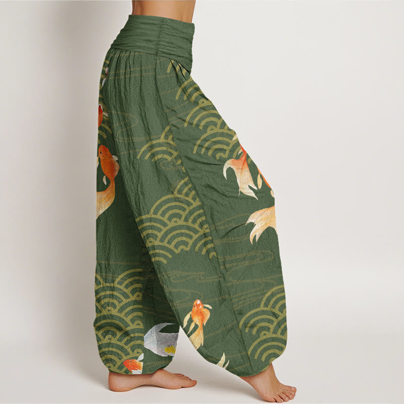 Tactile Cotton Koi Wave Print Women's Meditation Harem Pants