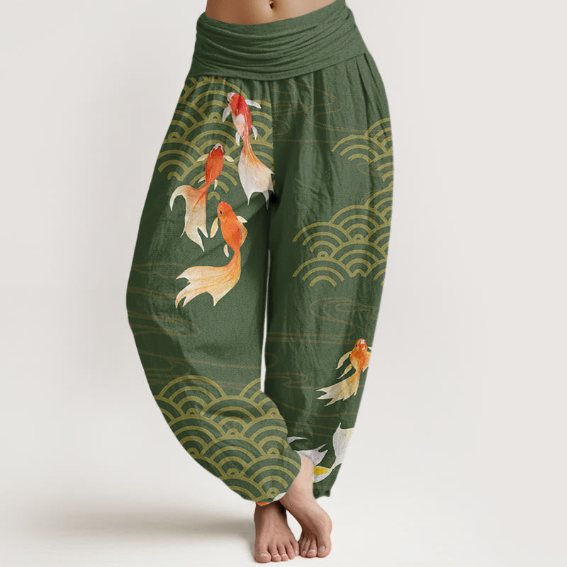 Tactile Cotton Koi Wave Print Women's Meditation Harem Pants