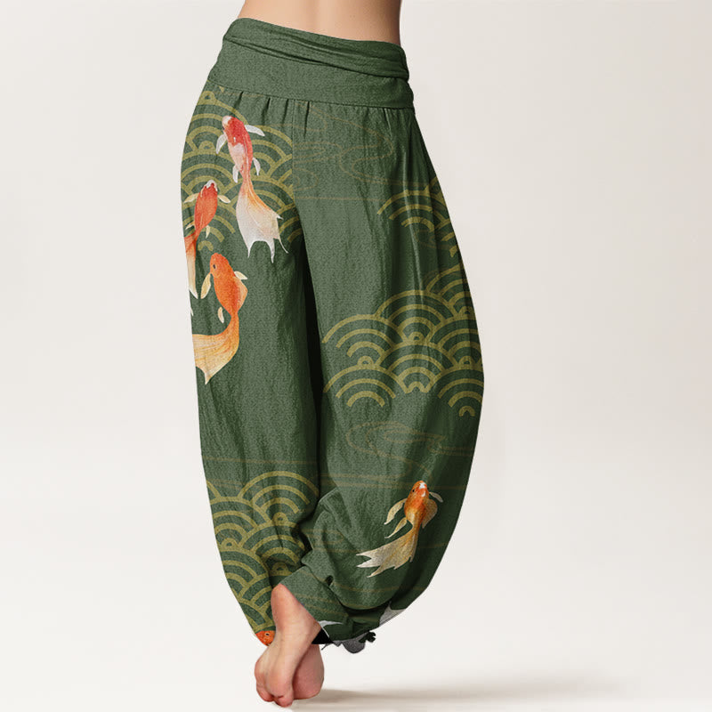Tactile Cotton Koi Wave Print Women's Meditation Harem Pants