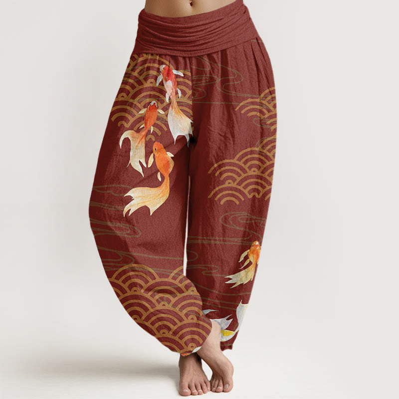 Tactile Cotton Koi Wave Print Women's Meditation Harem Pants
