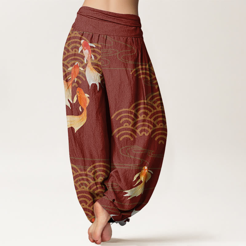 Tactile Cotton Koi Wave Print Women's Meditation Harem Pants