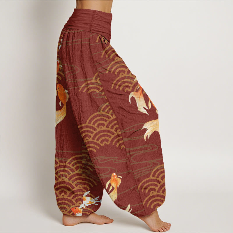 Tactile Cotton Koi Wave Print Women's Meditation Harem Pants