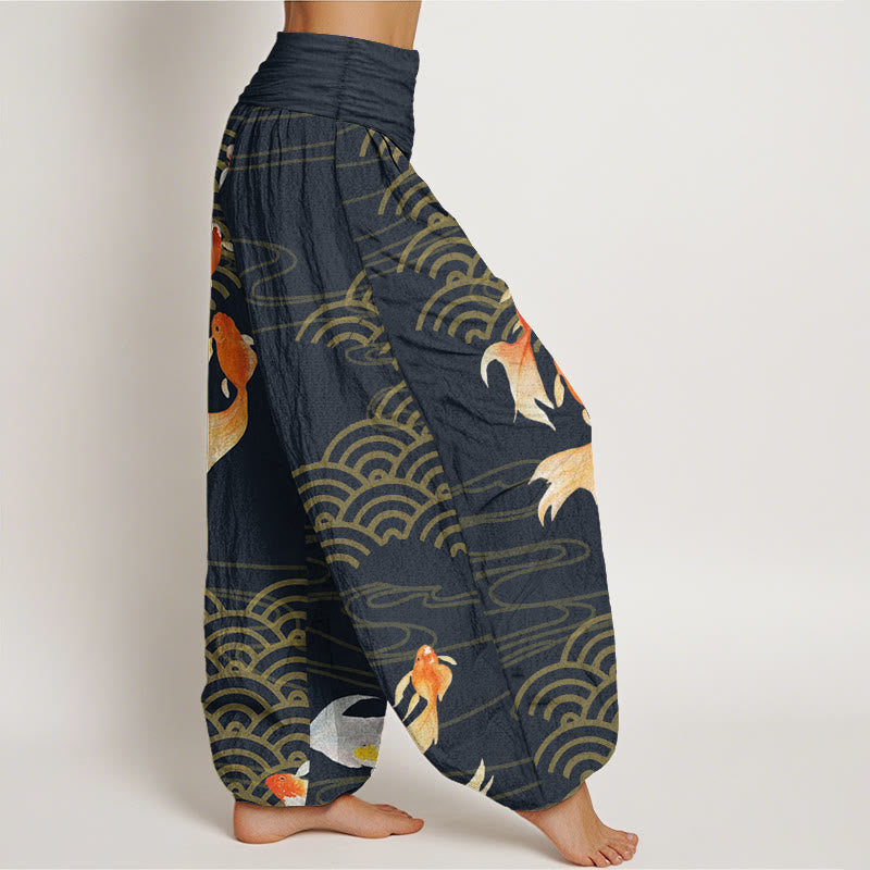 Tactile Cotton Koi Wave Print Women's Meditation Harem Pants