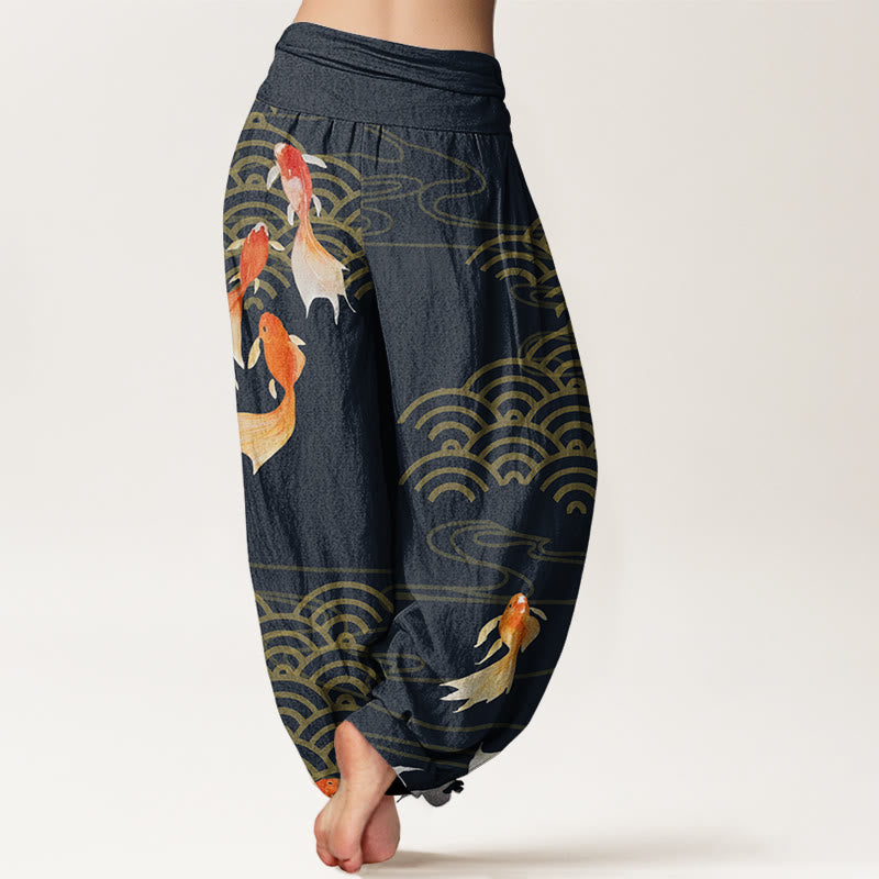 Tactile Cotton Koi Wave Print Women's Meditation Harem Pants
