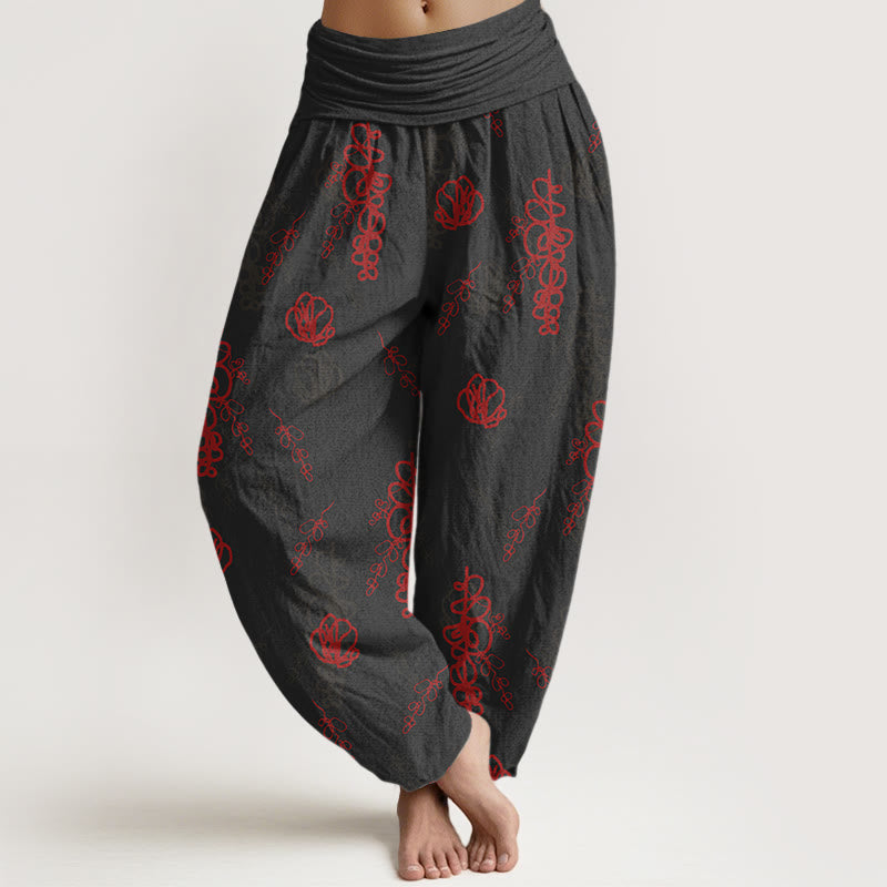 Cotton Botanical Print Pleated Waist Meditation Harem Pants