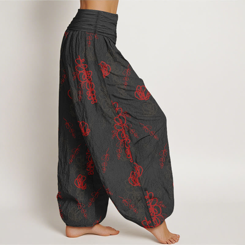 Cotton Botanical Print Pleated Waist Meditation Harem Pants
