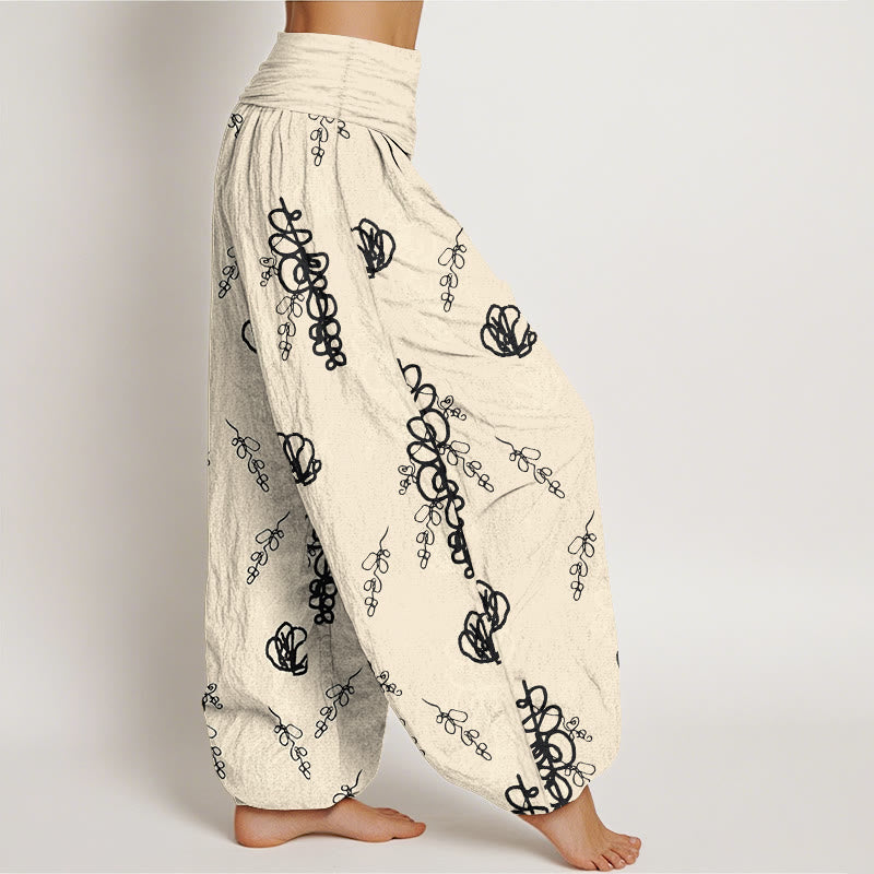 Cotton Botanical Print Pleated Waist Meditation Harem Pants