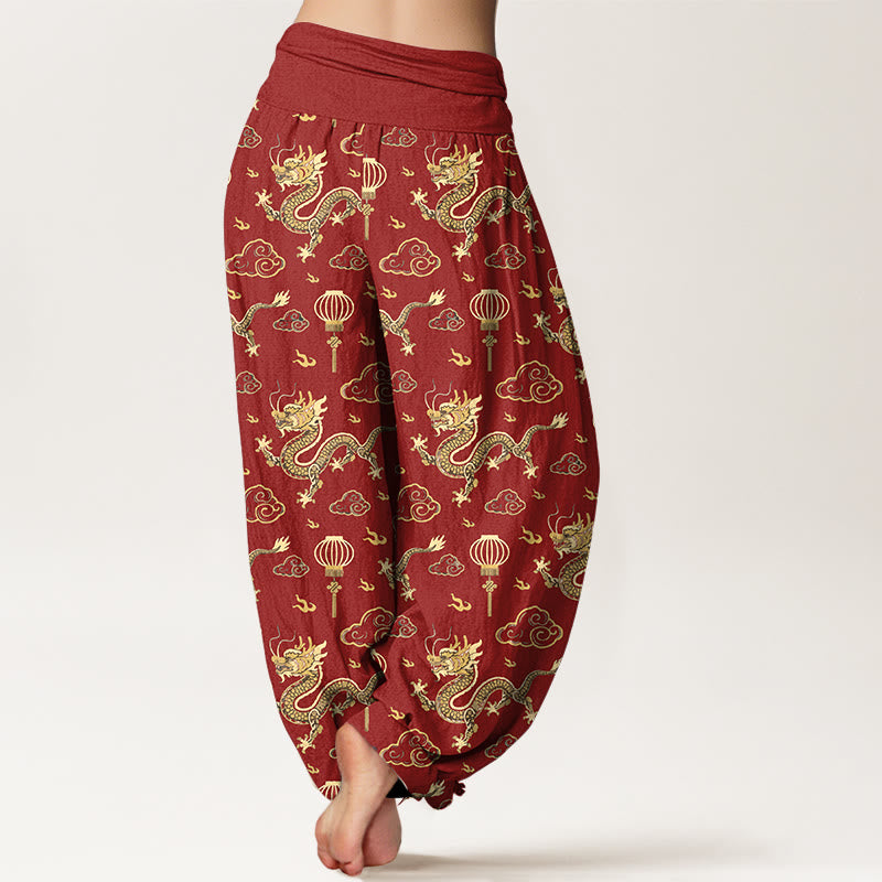 100% Cotton Dragon Print Harem Pants with Modal Waistband