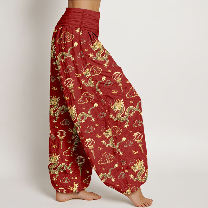 100% Cotton Dragon Print Harem Pants with Modal Waistband