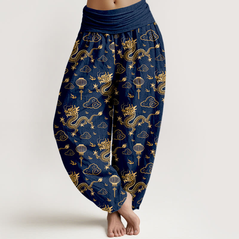 100% Cotton Dragon Print Harem Pants with Modal Waistband