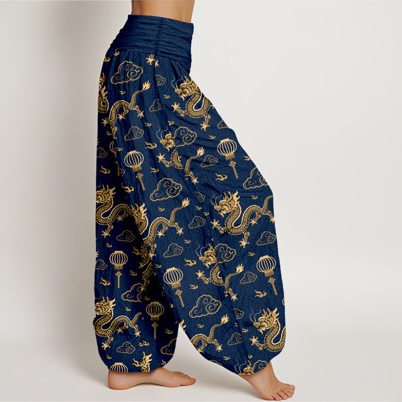 100% Cotton Dragon Print Harem Pants with Modal Waistband