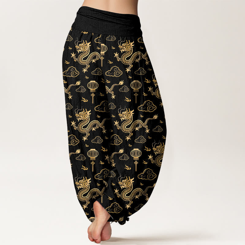 100% Cotton Dragon Print Harem Pants with Modal Waistband