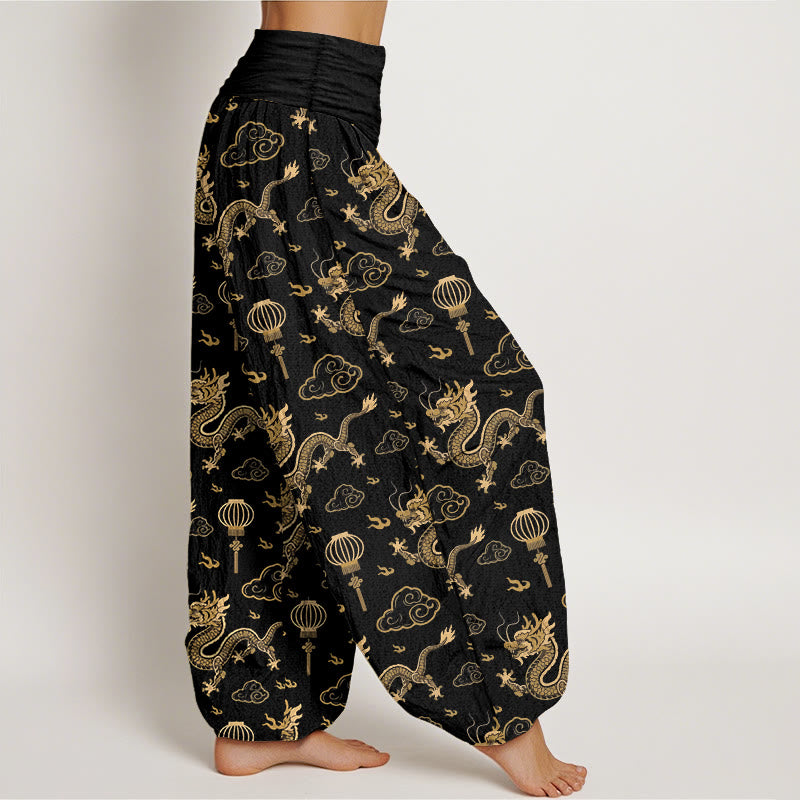 100% Cotton Dragon Print Harem Pants with Modal Waistband