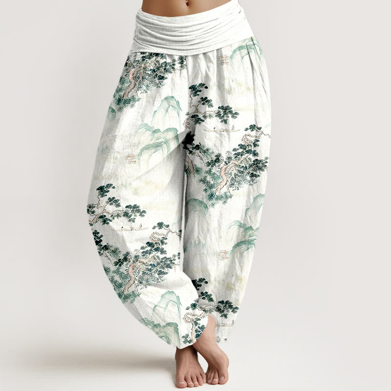 Pure Cotton Pine Mountain Pattern Elastic Waist Harem Meditation Pants