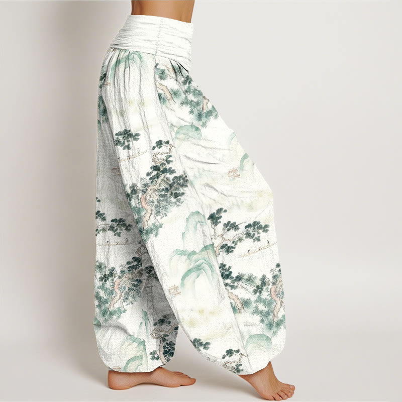 Pure Cotton Pine Mountain Pattern Elastic Waist Harem Meditation Pants