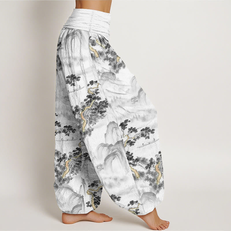 Pure Cotton Pine Mountain Pattern Elastic Waist Harem Meditation Pants