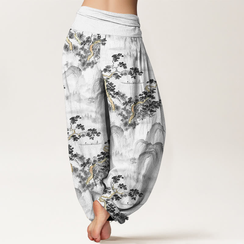 Pure Cotton Pine Mountain Pattern Elastic Waist Harem Meditation Pants