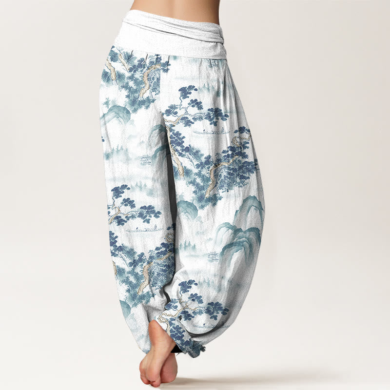 Pure Cotton Pine Mountain Pattern Elastic Waist Harem Meditation Pants