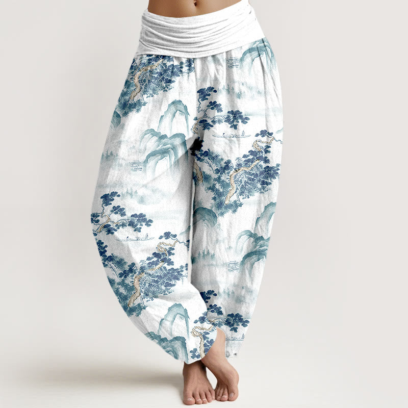 Pure Cotton Pine Mountain Pattern Elastic Waist Harem Meditation Pants