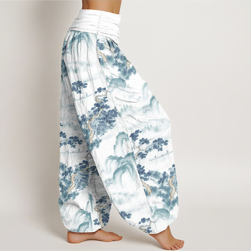 Pure Cotton Pine Mountain Pattern Elastic Waist Harem Meditation Pants