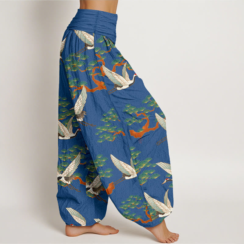 Breathable Cotton Crane Print Meditation Harem Pants