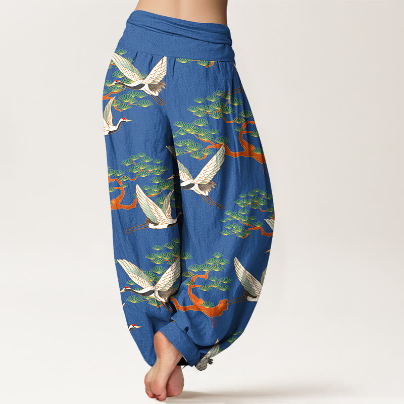 Breathable Cotton Crane Print Meditation Harem Pants
