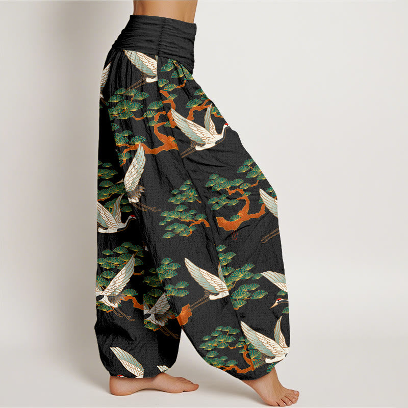 Breathable Cotton Crane Print Meditation Harem Pants