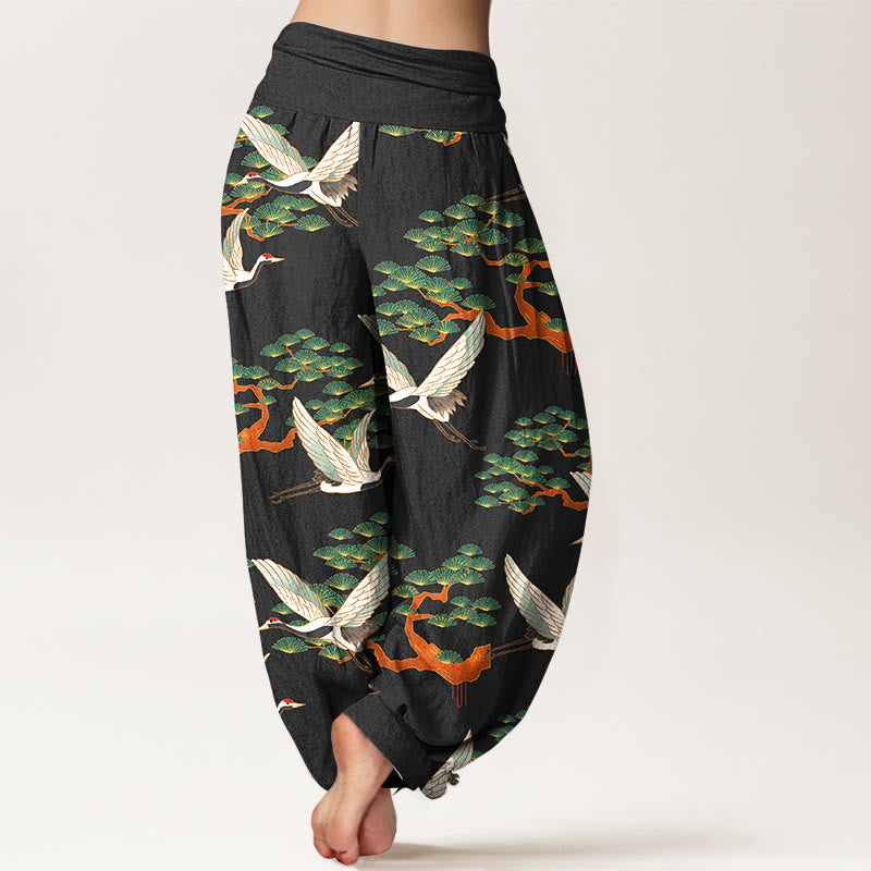 Breathable Cotton Crane Print Meditation Harem Pants